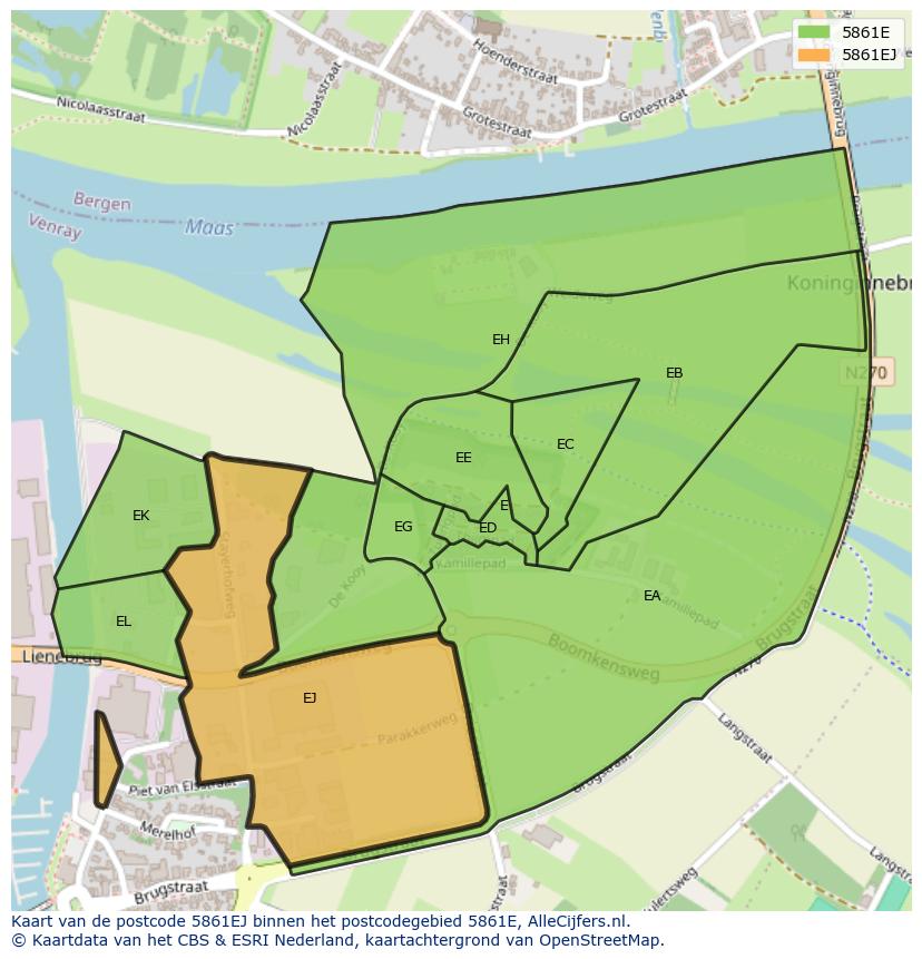 Afbeelding van het postcodegebied 5861 EJ op de kaart.