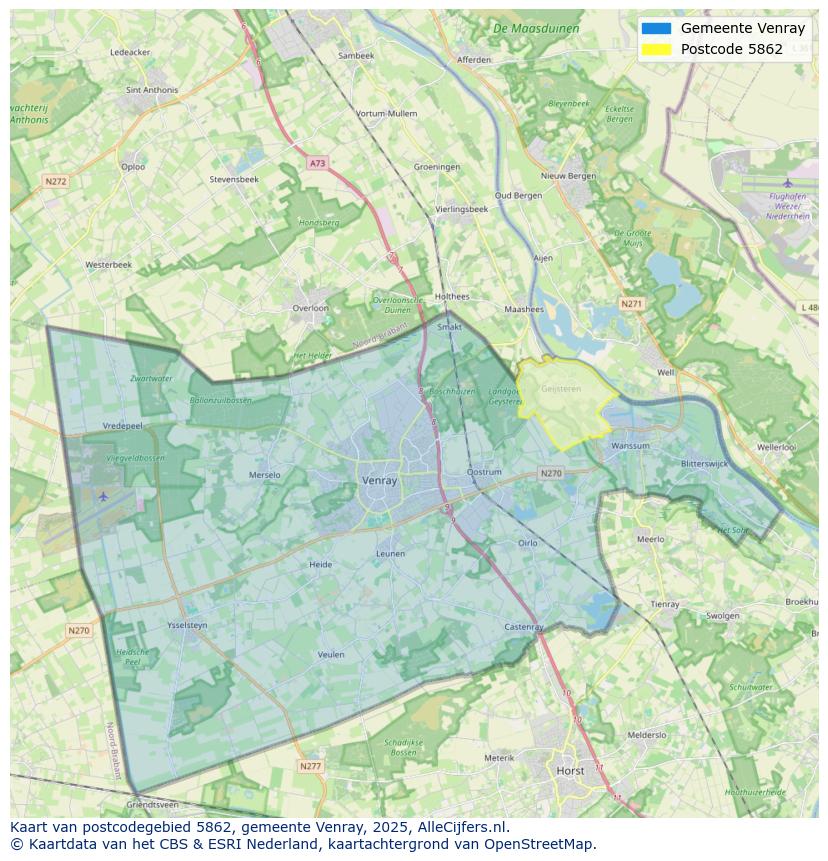 Afbeelding van het postcodegebied 5862 op de kaart.