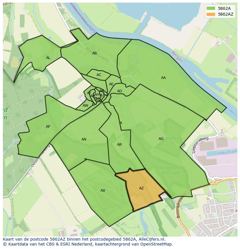 Afbeelding van het postcodegebied 5862 AZ op de kaart.
