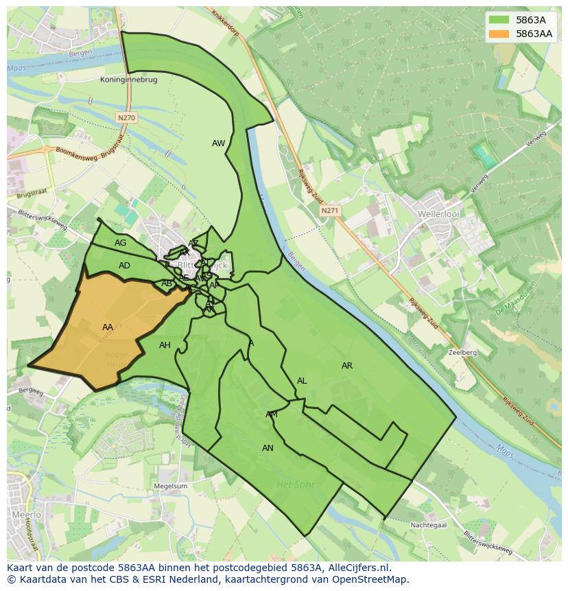 Afbeelding van het postcodegebied 5863 AA op de kaart.