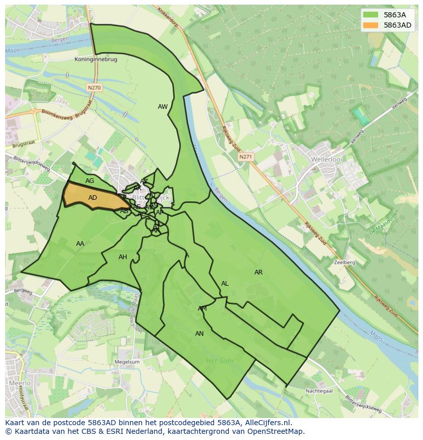 Afbeelding van het postcodegebied 5863 AD op de kaart.