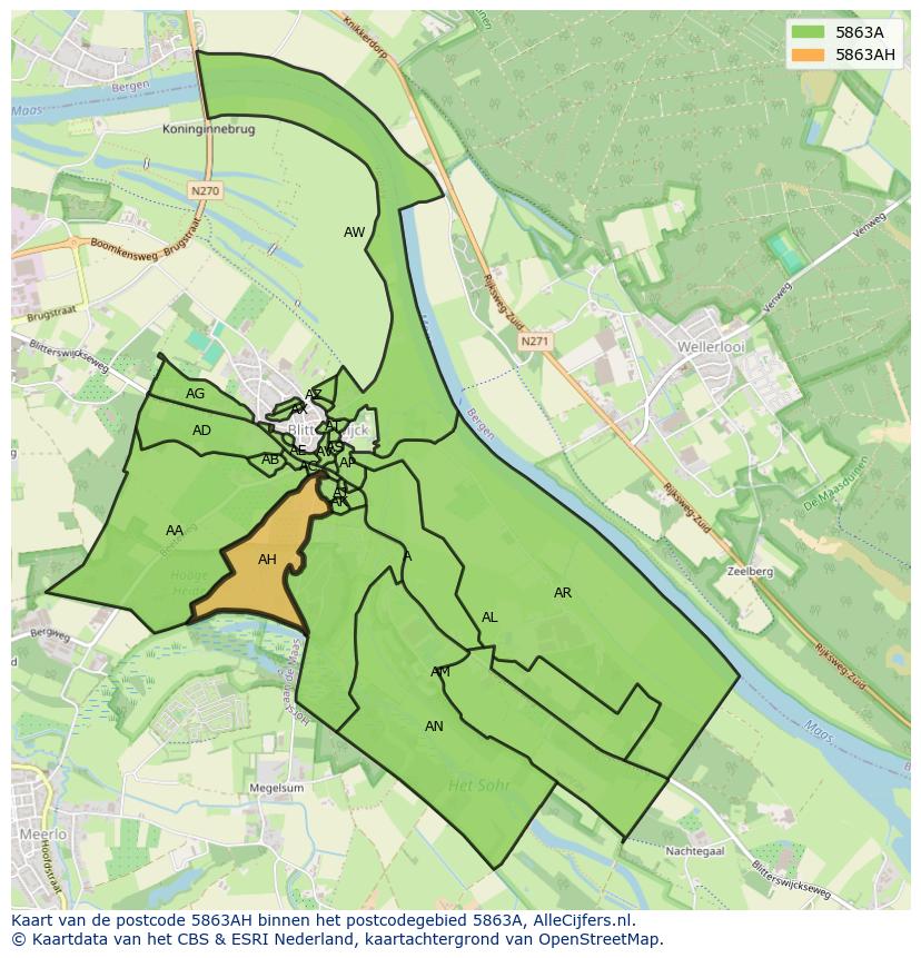 Afbeelding van het postcodegebied 5863 AH op de kaart.