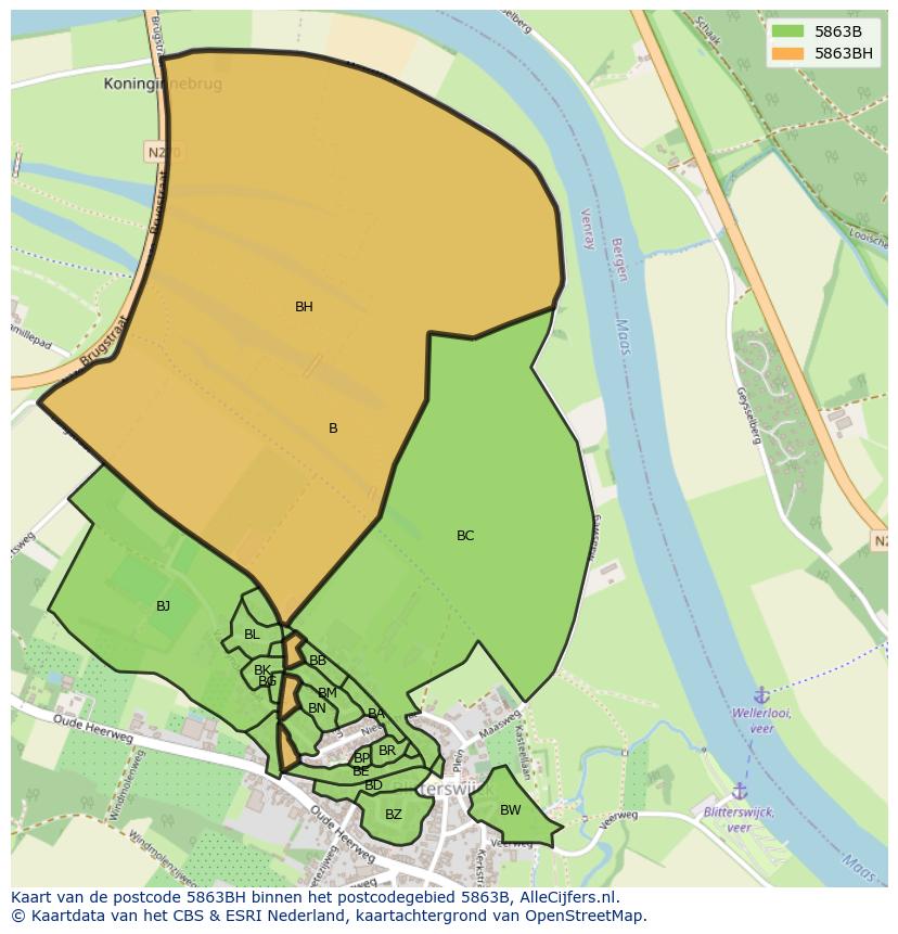 Afbeelding van het postcodegebied 5863 BH op de kaart.