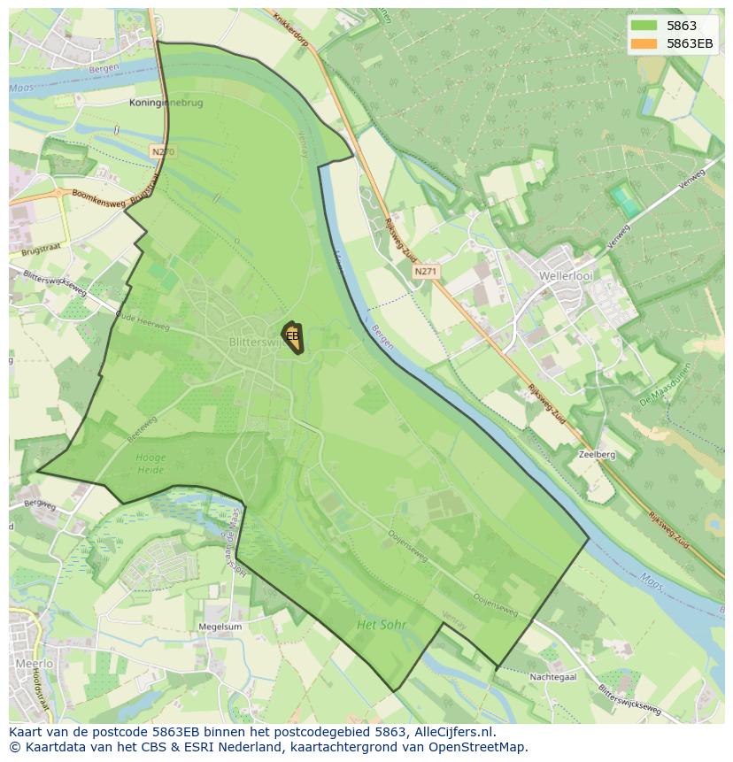 Afbeelding van het postcodegebied 5863 EB op de kaart.