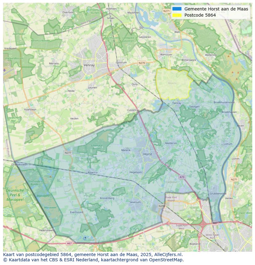Afbeelding van het postcodegebied 5864 op de kaart.