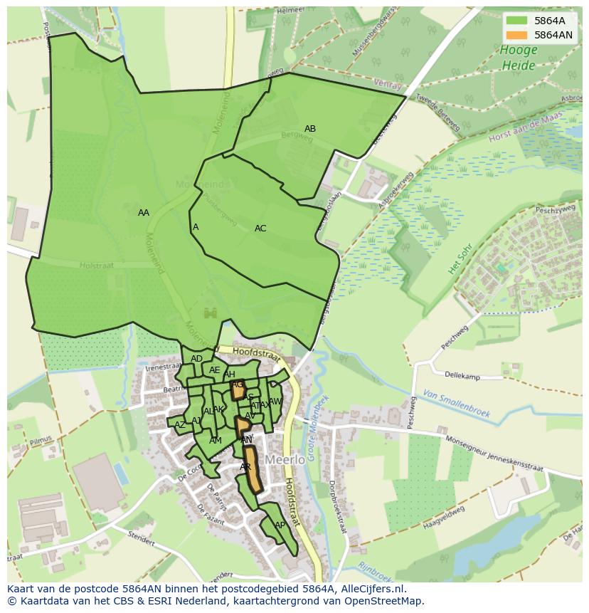 Afbeelding van het postcodegebied 5864 AN op de kaart.