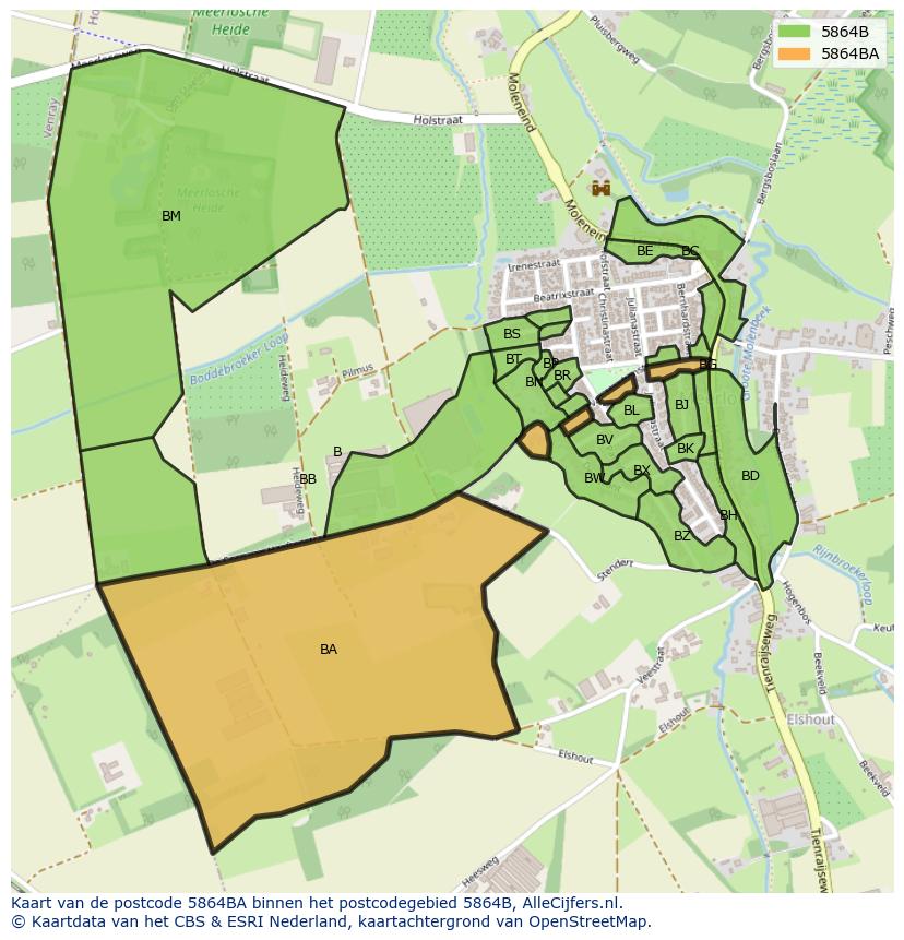 Afbeelding van het postcodegebied 5864 BA op de kaart.