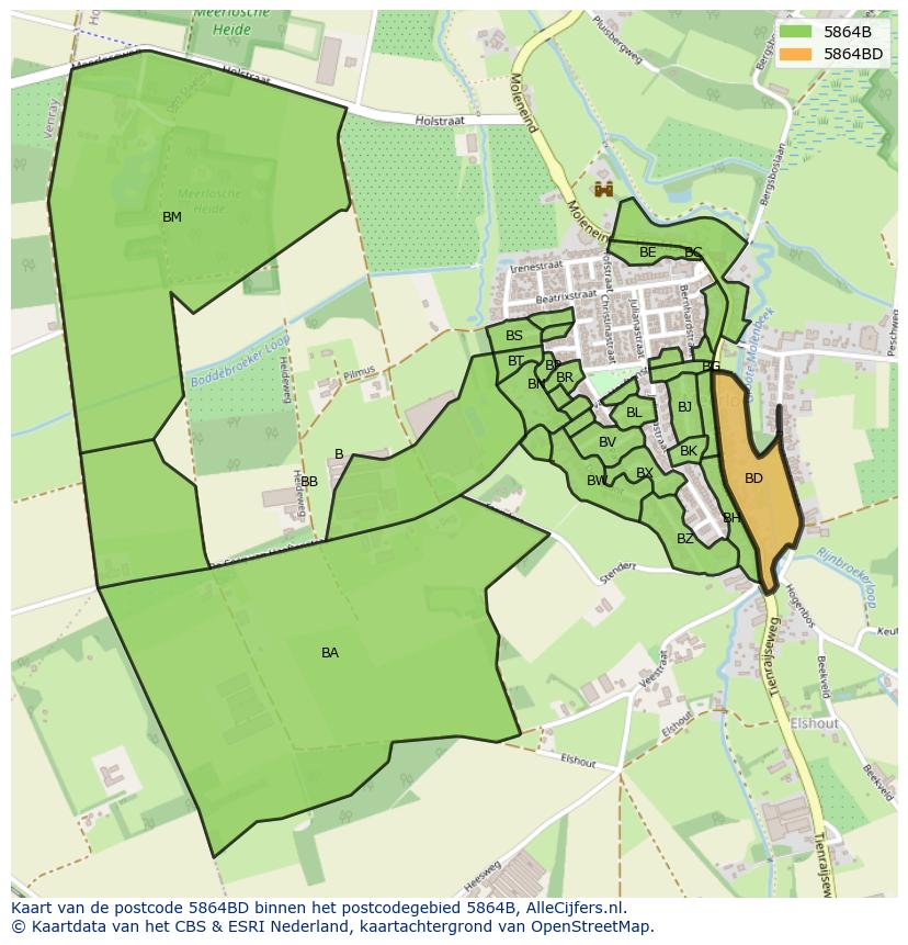 Afbeelding van het postcodegebied 5864 BD op de kaart.