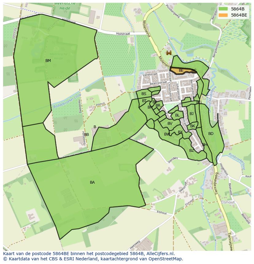 Afbeelding van het postcodegebied 5864 BE op de kaart.
