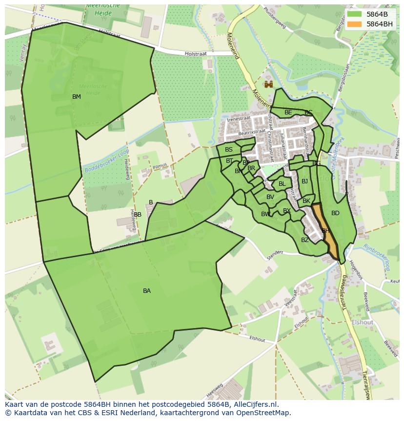 Afbeelding van het postcodegebied 5864 BH op de kaart.
