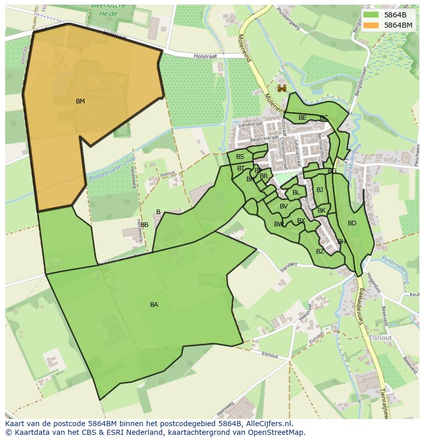 Afbeelding van het postcodegebied 5864 BM op de kaart.