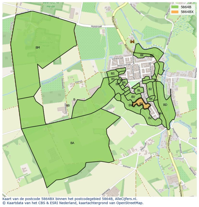 Afbeelding van het postcodegebied 5864 BX op de kaart.