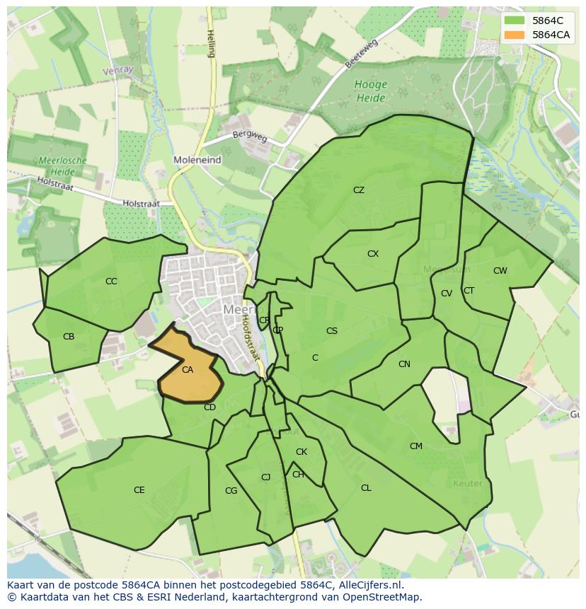 Afbeelding van het postcodegebied 5864 CA op de kaart.