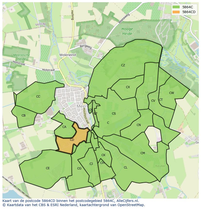 Afbeelding van het postcodegebied 5864 CD op de kaart.