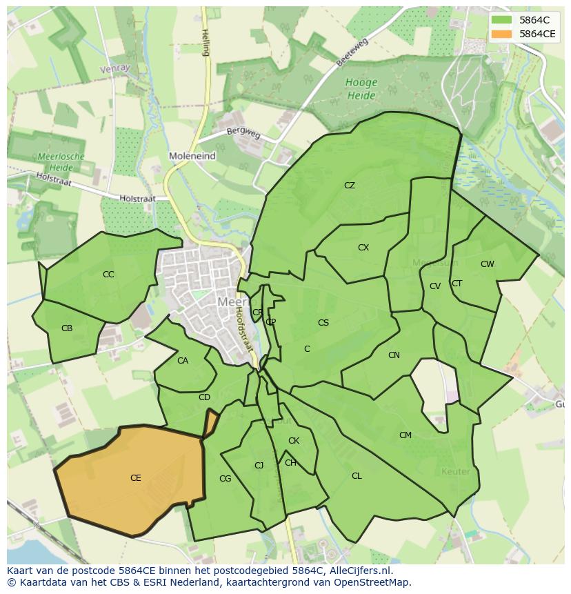 Afbeelding van het postcodegebied 5864 CE op de kaart.