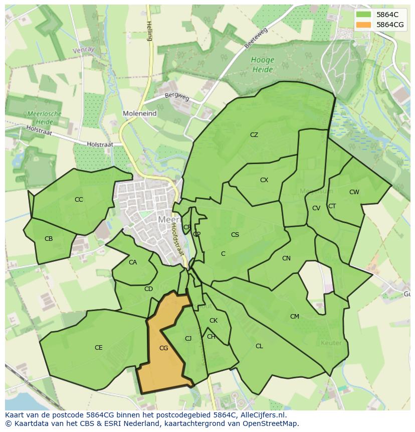 Afbeelding van het postcodegebied 5864 CG op de kaart.