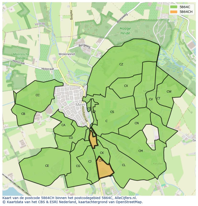 Afbeelding van het postcodegebied 5864 CH op de kaart.