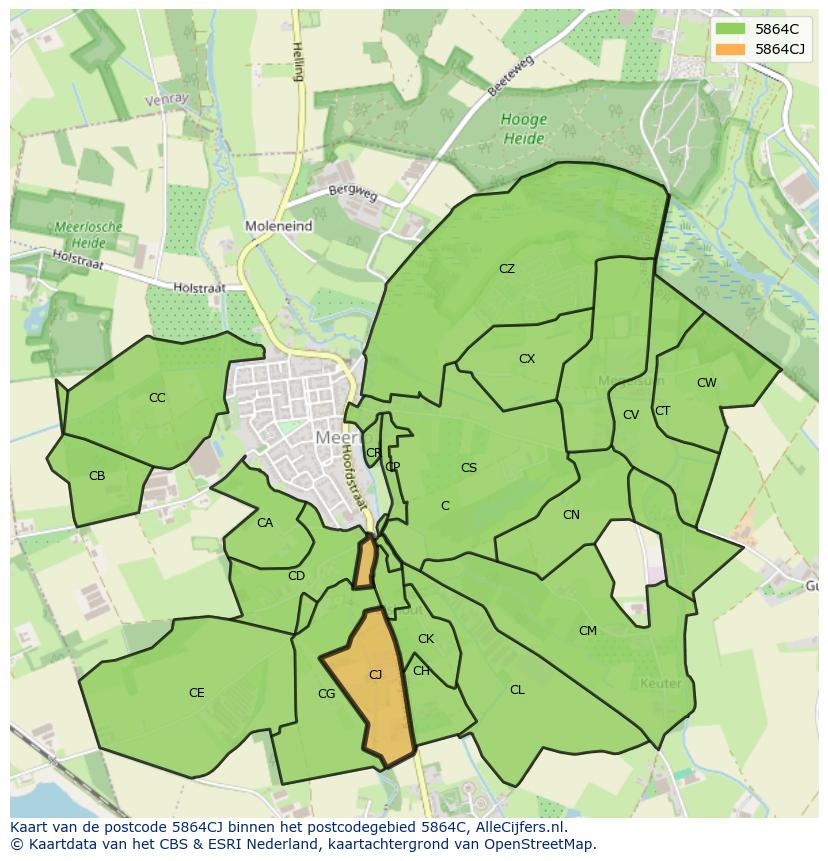 Afbeelding van het postcodegebied 5864 CJ op de kaart.