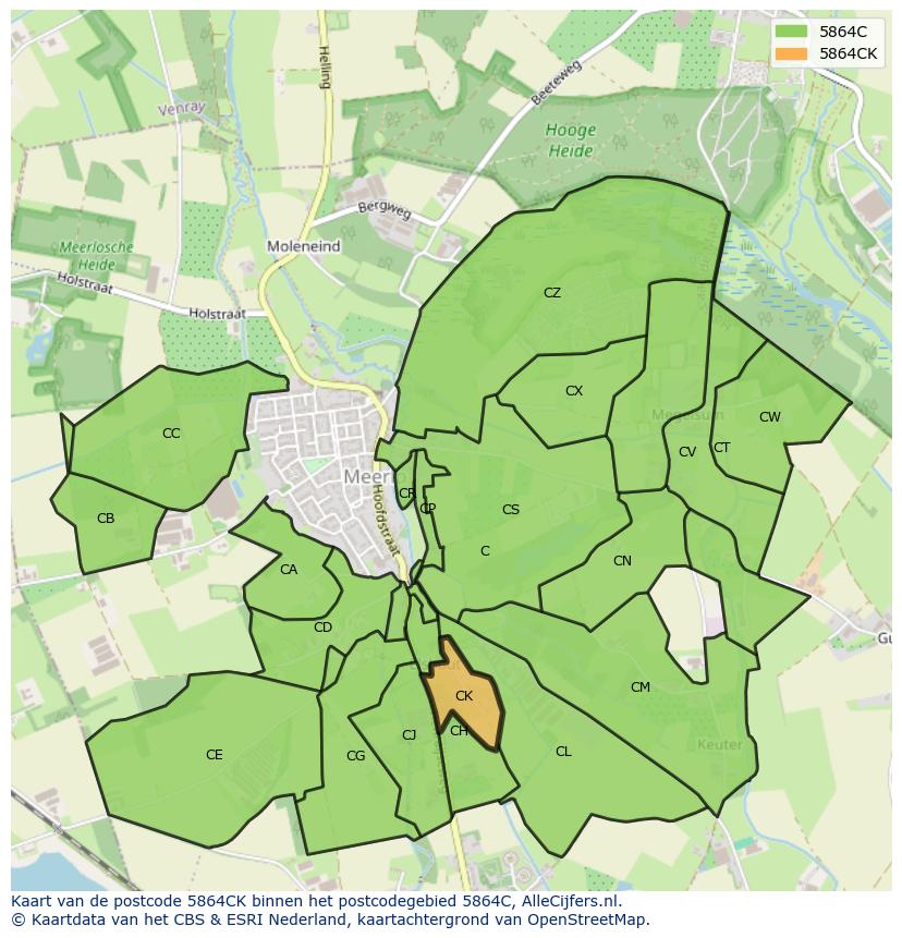 Afbeelding van het postcodegebied 5864 CK op de kaart.