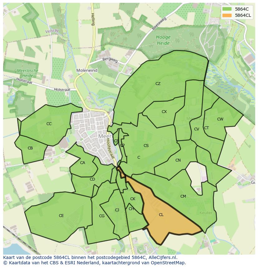 Afbeelding van het postcodegebied 5864 CL op de kaart.