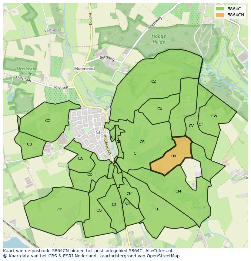 Afbeelding van het postcodegebied 5864 CN op de kaart.