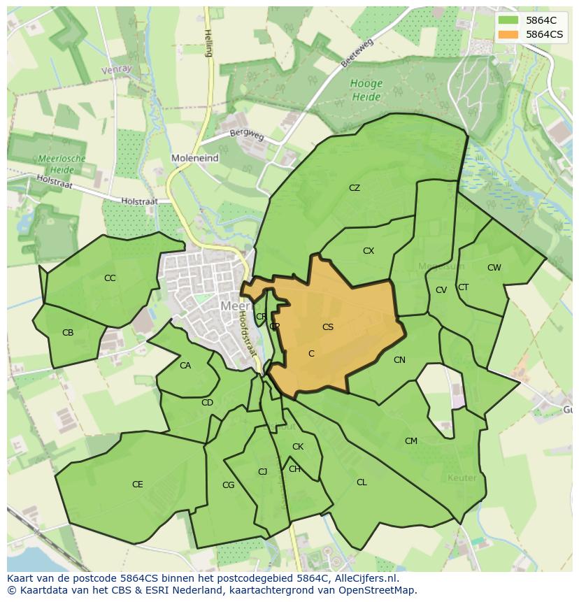 Afbeelding van het postcodegebied 5864 CS op de kaart.