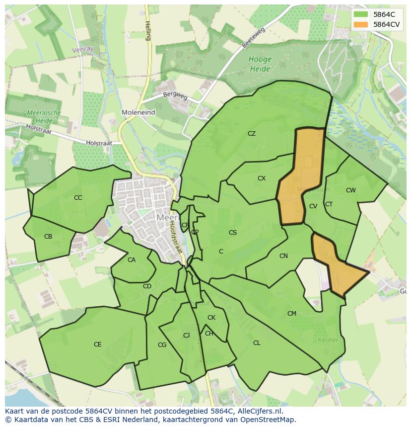 Afbeelding van het postcodegebied 5864 CV op de kaart.