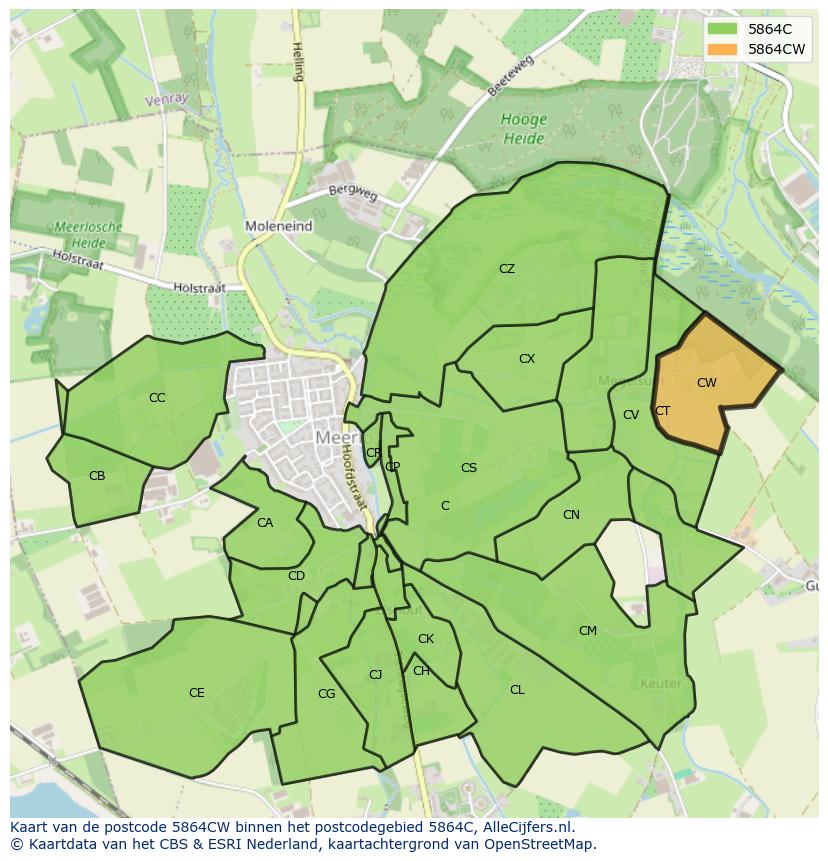 Afbeelding van het postcodegebied 5864 CW op de kaart.