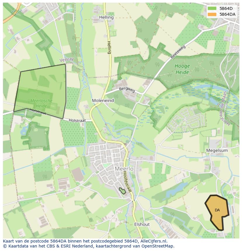 Afbeelding van het postcodegebied 5864 DA op de kaart.