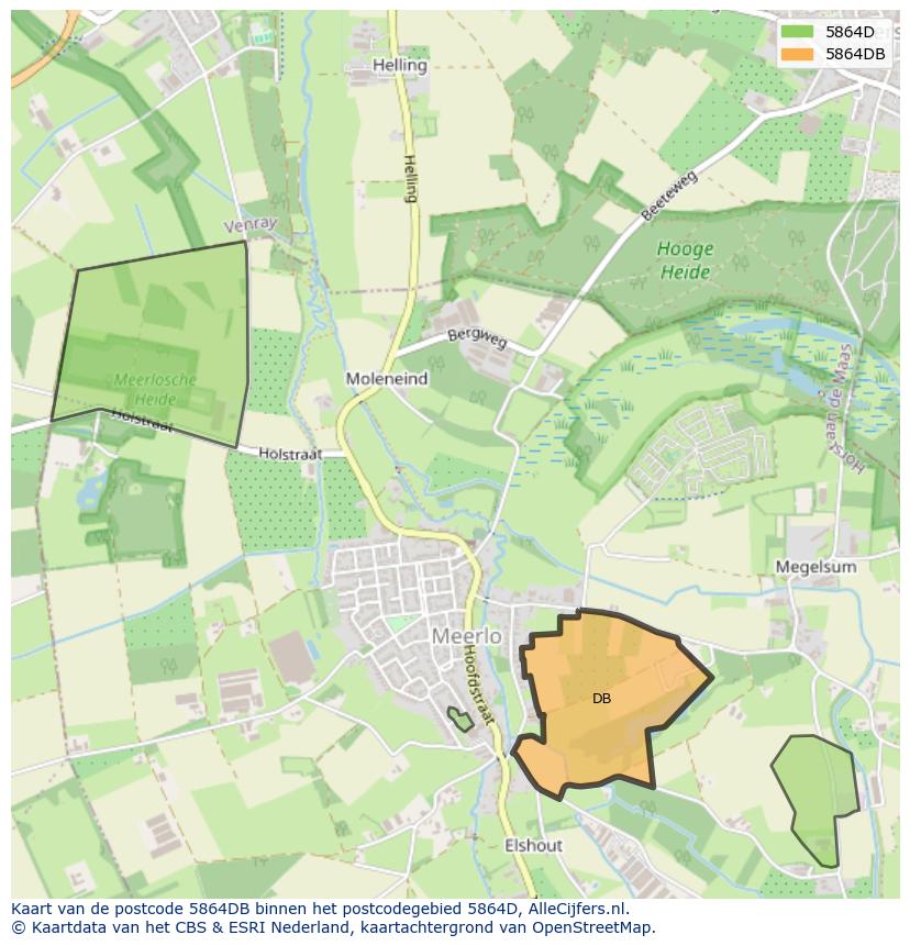 Afbeelding van het postcodegebied 5864 DB op de kaart.
