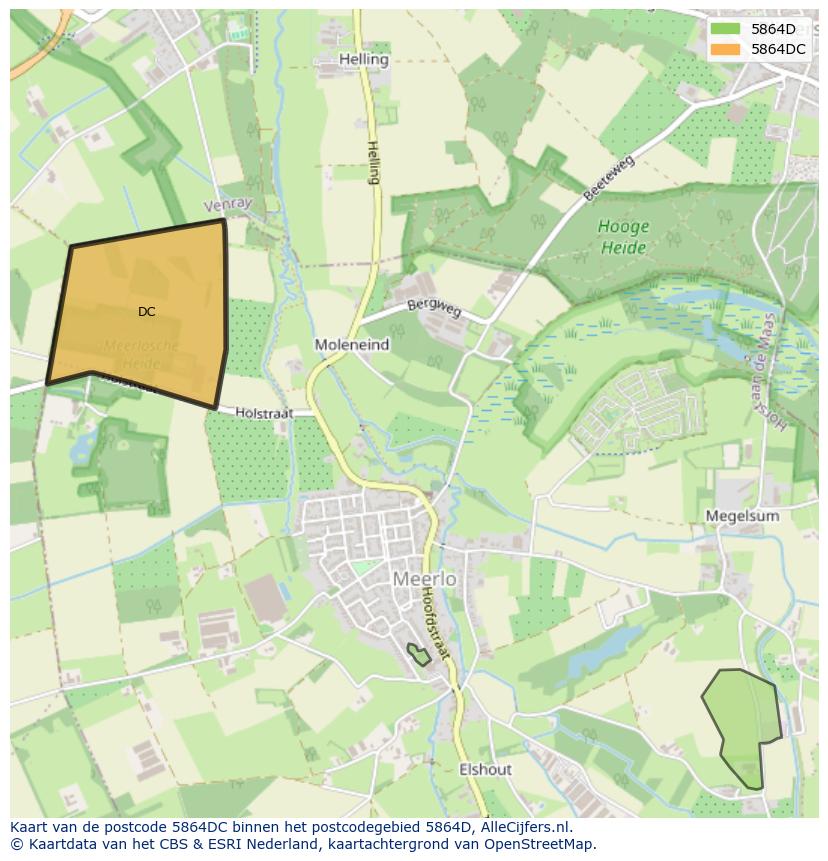 Afbeelding van het postcodegebied 5864 DC op de kaart.