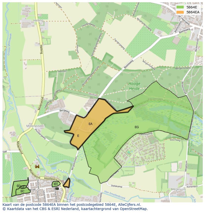 Afbeelding van het postcodegebied 5864 EA op de kaart.