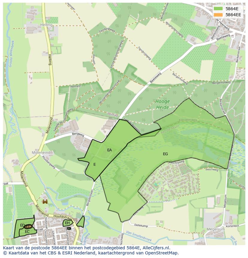 Afbeelding van het postcodegebied 5864 EE op de kaart.