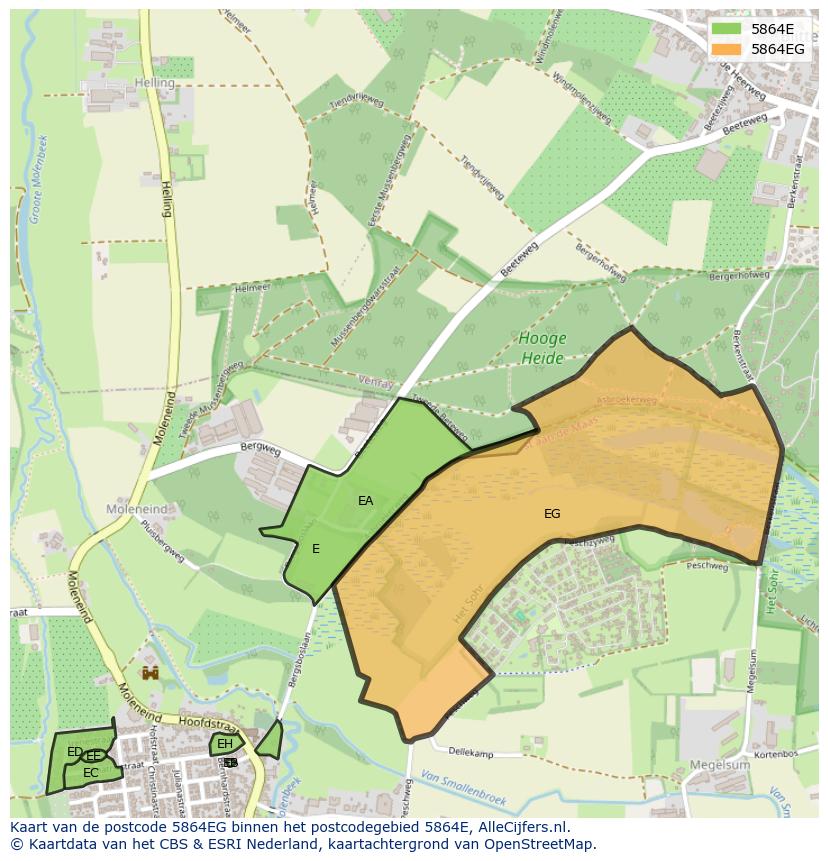 Afbeelding van het postcodegebied 5864 EG op de kaart.