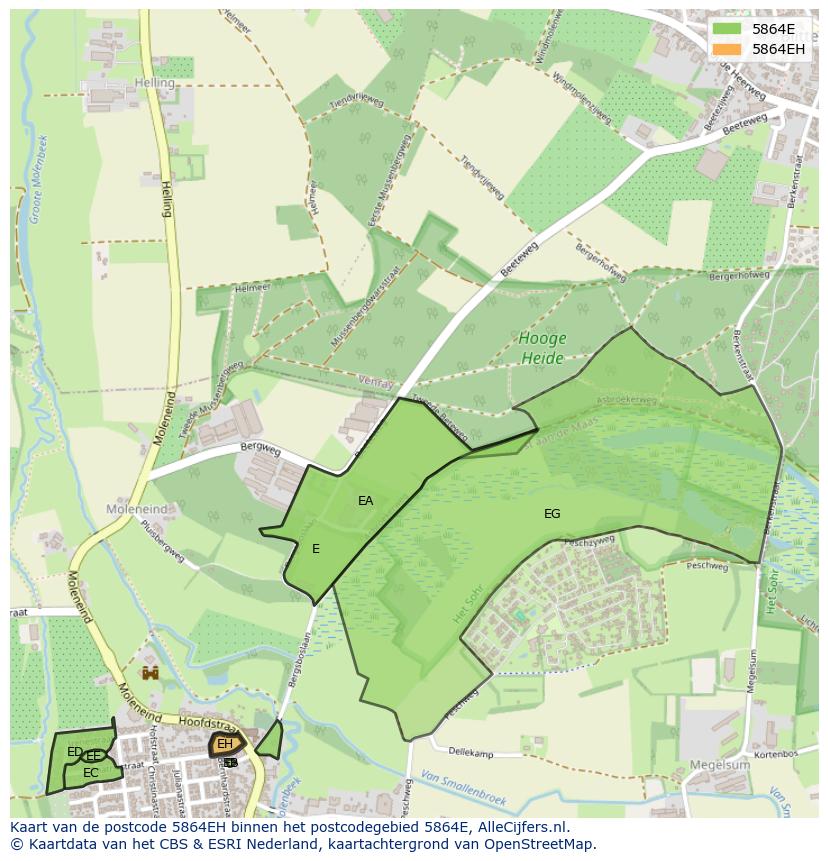 Afbeelding van het postcodegebied 5864 EH op de kaart.