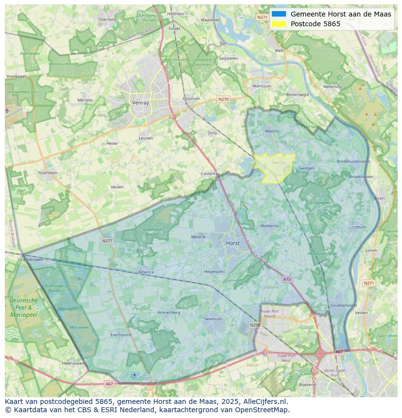 Afbeelding van het postcodegebied 5865 op de kaart.