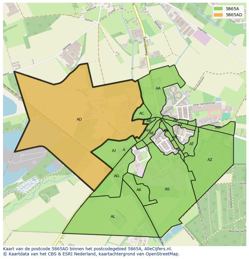 Afbeelding van het postcodegebied 5865 AD op de kaart.