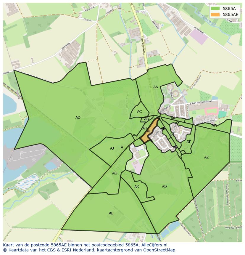 Afbeelding van het postcodegebied 5865 AE op de kaart.