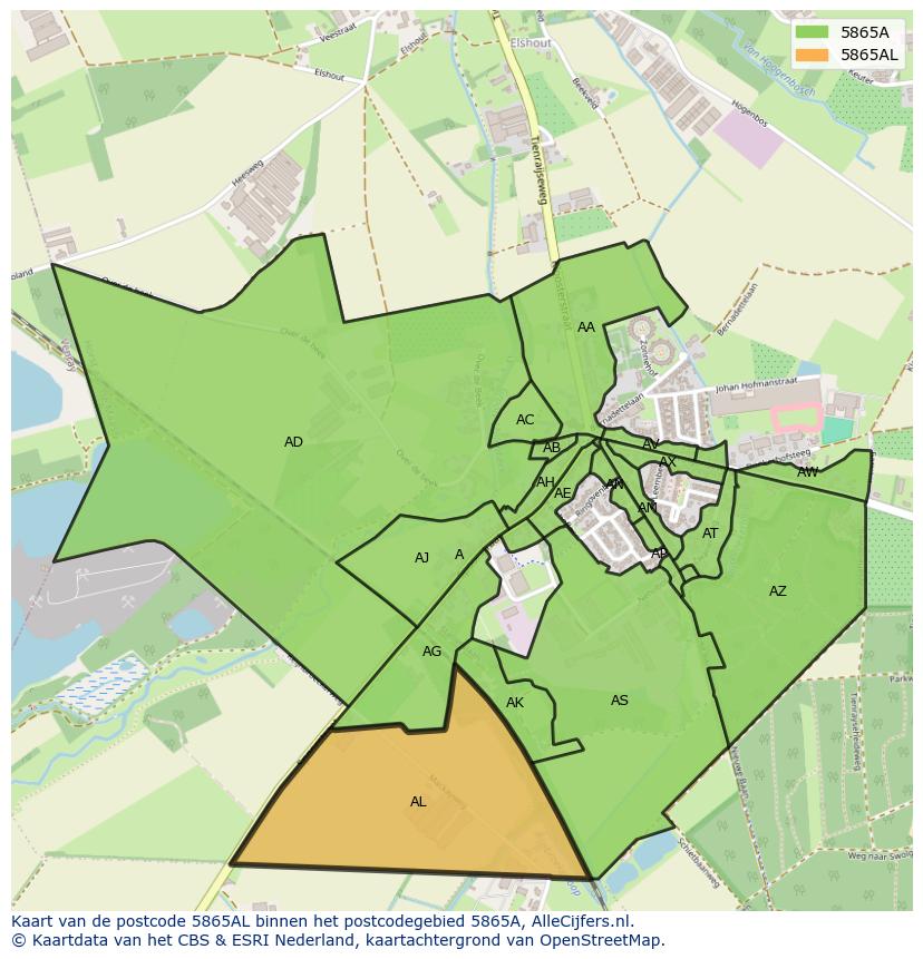 Afbeelding van het postcodegebied 5865 AL op de kaart.