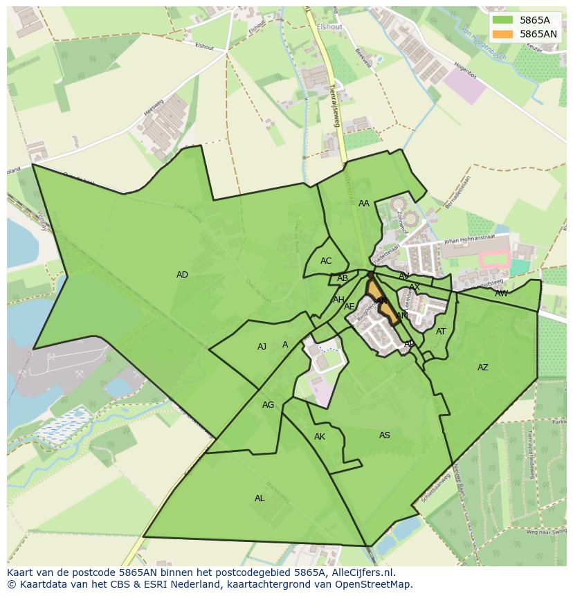 Afbeelding van het postcodegebied 5865 AN op de kaart.
