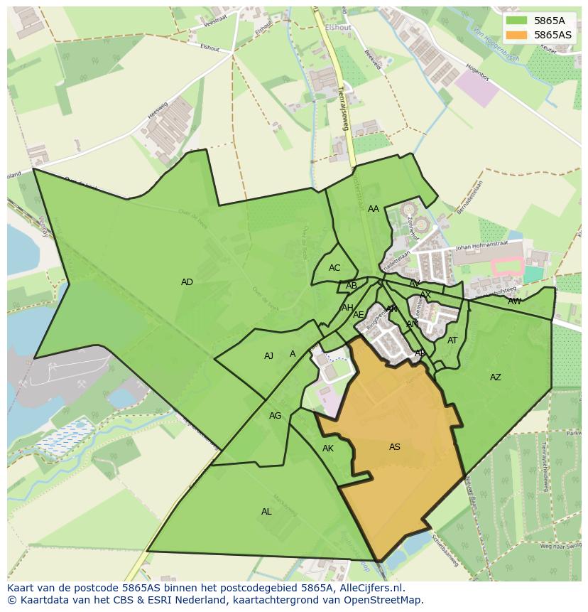 Afbeelding van het postcodegebied 5865 AS op de kaart.