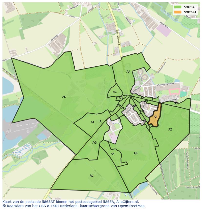 Afbeelding van het postcodegebied 5865 AT op de kaart.
