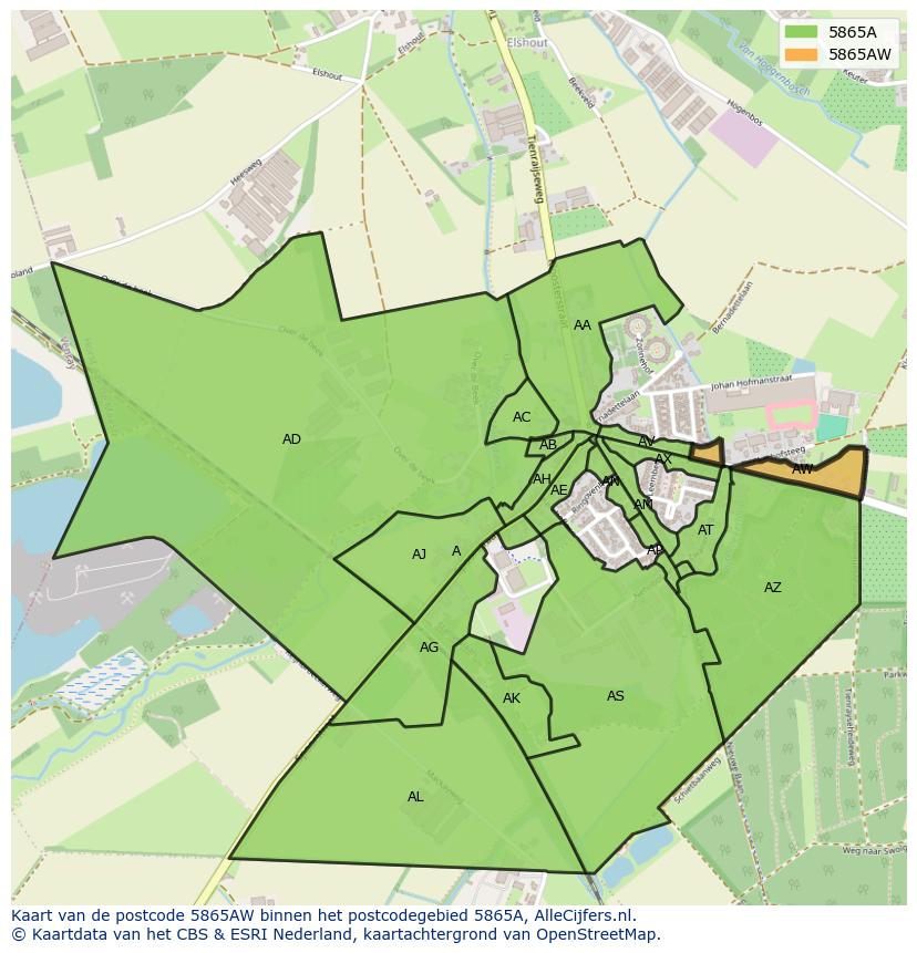 Afbeelding van het postcodegebied 5865 AW op de kaart.