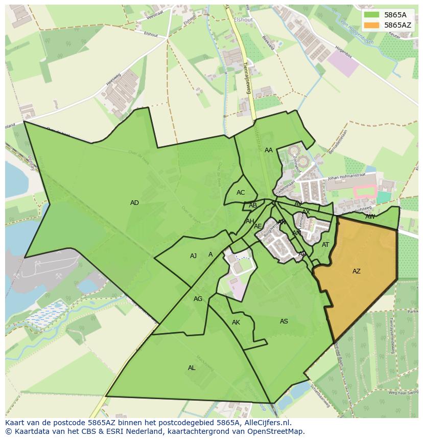 Afbeelding van het postcodegebied 5865 AZ op de kaart.