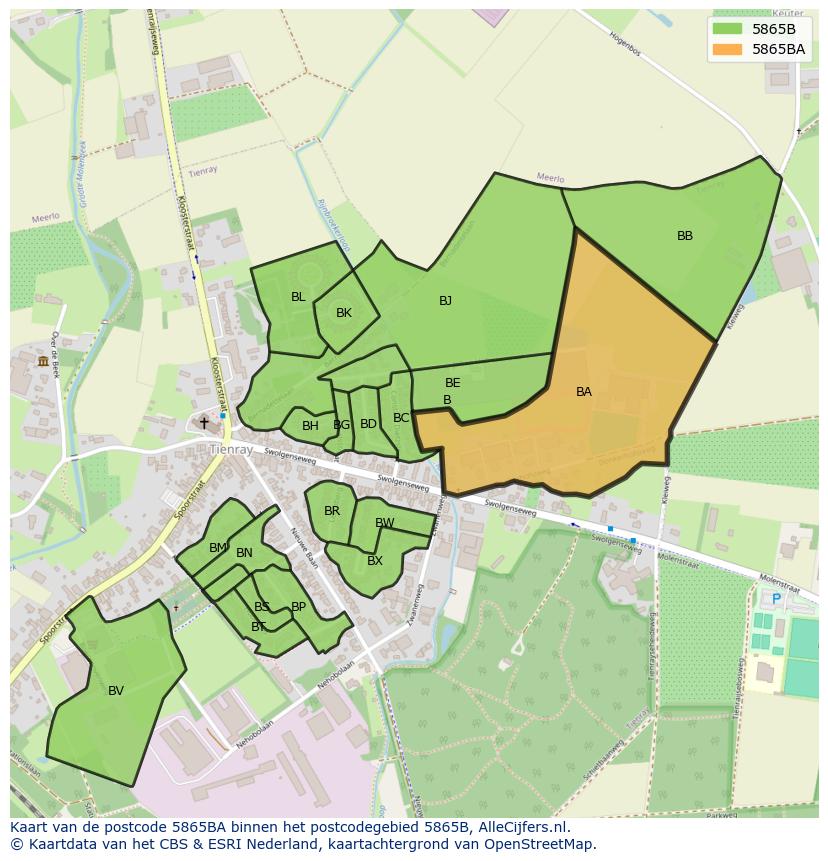 Afbeelding van het postcodegebied 5865 BA op de kaart.