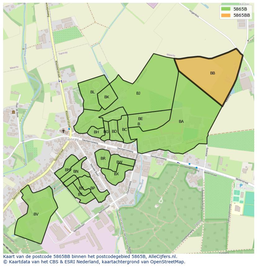Afbeelding van het postcodegebied 5865 BB op de kaart.