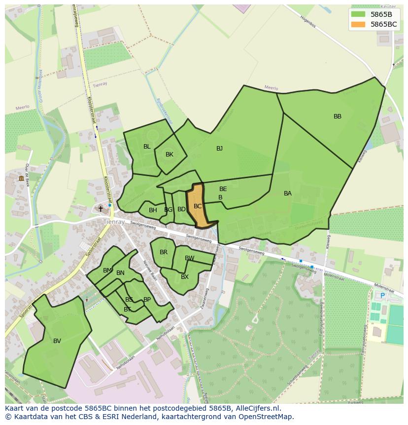 Afbeelding van het postcodegebied 5865 BC op de kaart.