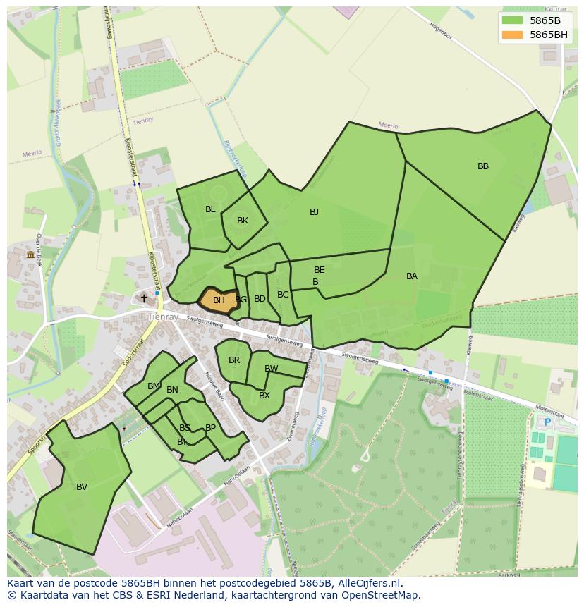 Afbeelding van het postcodegebied 5865 BH op de kaart.