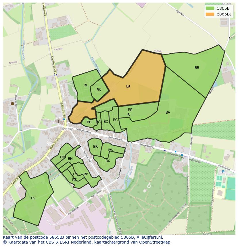 Afbeelding van het postcodegebied 5865 BJ op de kaart.