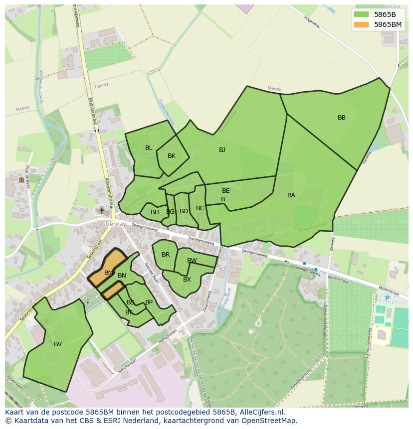 Afbeelding van het postcodegebied 5865 BM op de kaart.